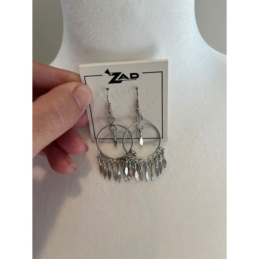 ZAD Silver Tone Boho Hoop Chandelier Leaf Dangle Earrings E7327 Lead Free NEW